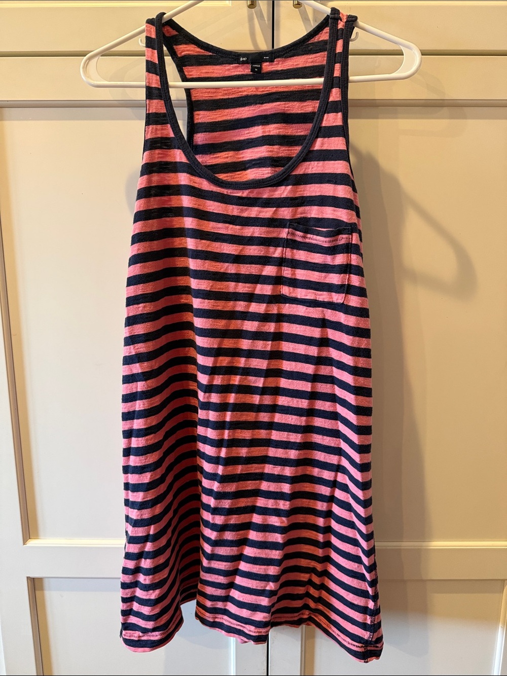 Gap Pink and navy Striped Sleeveless Pocket Tank Dress medium